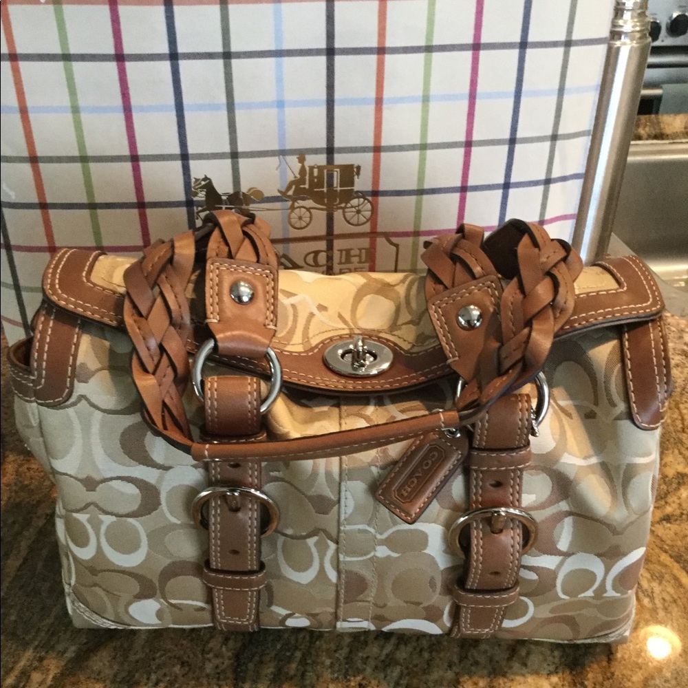 Coach  three tone brown braided leather handbag